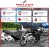 A collage of images showing motorcycle covers, with text overlays highlighting product features. Produktbild-Vorschau