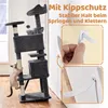 A cat climbing a cat tree, with close-up images showing how it attaches to the wall for stability. Produktbild-Vorschau