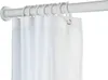 A close-up view of a white shower curtain hanging from a white telescopic shower rod. Produktbild-Vorschau