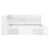 A white bed frame with built-in shelves and storage compartments. Produktbild-Vorschau