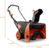A snow blower is shown from a side-angle on a white background with dimensions indicated. Podgląd zdjęcia produktu