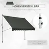 A close-up view of an awning with a diagram showing its adjustable height feature. Produktbild-Vorschau