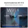 A marketing image showing a Wi-Fi 6 camera with text overlays explaining its features. Produktbild-Vorschau