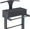 A close-up view of a gray valet stand with a storage compartment and towel racks. Produktbild-Vorschau
