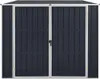 A front view of a dark gray metal shed with double doors. Produktbild-Vorschau