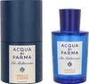 A bottle of Acqua di Parma Blu Mediterraneo Arancia di Capri Eau de Toilette and its cylindrical packaging are shown against a white background. Náhled obrázku produktu