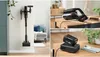 A collage of images showing a cordless vacuum cleaner and its charging accessories in a home setting. Náhled obrázku produktu