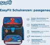 A product image showcasing a Spiderman-themed school backpack with feature callouts. Produktbild-Vorschau