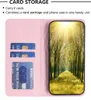 A pink phone case with card slots is shown open, displaying cards and a phone with a nature scene on its screen. Produktbild-Vorschau