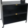 A black metal kitchen cabinet with two shelves and wheels. Anteprima dell’immagine prodotto