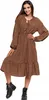 Damen Midi Langarm Kleid Luftig Modisch Elegant Rüschen Produktbild-Vorschau 2