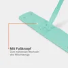Close-up of a mint-colored mop head with a text overlay highlighting a feature. Produktbild-Vorschau