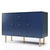 A navy blue sideboard with a decorative pattern and gold legs, presented on a white background. Anteprima dell’immagine prodotto