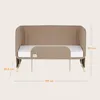 A neutral studio shot of a baby bed with dimensions indicated. Náhľad obrázku produktu