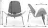 Front and side views of a designer chair with dimensions indicated. Voir les images du produit