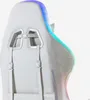 Close-up view of the back of a white gaming chair with LED lighting. Produktbild-Vorschau