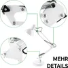 A collage of a white desk lamp with close-up views of its joints and springs, along with the text "MEHR DETAILS". Produktbild-Vorschau
