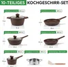 A collage of different cookware items with dimensions and labels. Voir les images du produit