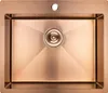 A top-down view of a rose gold kitchen sink with a drain. Podgląd zdjęcia produktu
