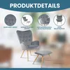 A product detail image showcasing a grey velvet armchair and ottoman with text highlighting features. Náhľad obrázku produktu