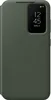 A dark green phone case with a transparent window showing the time and date. Produktbild-Vorschau