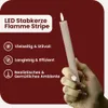 A hand holding an LED candle with descriptive text and icons. Produktbild-Vorschau