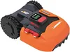 A robotic lawnmower is shown from a diagonal angle on a white background. Produktbild-Vorschau
