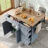 A kitchen island with storage and a fold-out countertop, set in a kitchen with natural light. Voir les images du produit
