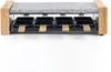 A raclette grill with a granite stone top and wooden accents, shown from the front on a white background. Produktbild-Vorschau