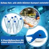 A collage showing the process of making a plush toy from recycled plastic bottles. Produktbild-Vorschau