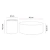 Diagram showing the dimensions of two cylindrical objects, likely a set of tables or planters. Produktbild-Vorschau