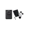 A black compact camera and accessories are displayed on a white background. Podgląd zdjęcia produktu