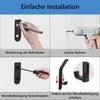 A collage of four images demonstrating the installation steps of a wall hook. Produktbild-Vorschau