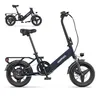 A dark blue folding electric bicycle is shown against a white background. A smaller, identical bicycle is visible in the upper left corner. Produktbild-Vorschau