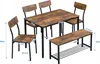 A dining set with a table, four chairs, and a bench, with dimensions indicated by measurement lines and text. Náhled obrázku produktu