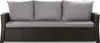 A studio shot of a dark brown rattan sofa with three gray cushions. Produktbild-Vorschau