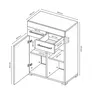 A technical drawing of a white sideboard with dimensions indicated. Produktbild-Vorschau