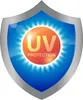 A shield graphic with the text "UV PROTECTION" and a sunburst effect. Produktbild-Vorschau