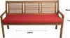 A wooden garden bench with a red cushion, shown with dimensions indicated by arrows and text. Produktbild-Vorschau
