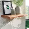 A wooden shelf mounted on a textured wall, decorated with a framed picture of a beetle, a pen holder with writing utensils, and a vase with a plant. Náhled obrázku produktu