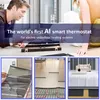 Collage showing a smart thermostat for electric underfloor heating systems, with close-ups of installation and a finished room. Náhled obrázku produktu