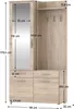 A wardrobe with a mirror and coat hooks, with dimensions indicated. Náhled obrázku produktu
