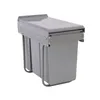 A pull-out trash bin with two compartments and a lid, mounted on a sliding mechanism. Produktbild-Vorschau