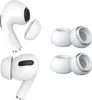 A product shot of white earbuds and replacement ear tips against a white background. Produktbild-Vorschau