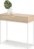 A console table with a drawer is displayed against a white background. Decorative items are placed on top. Náhľad obrázku produktu