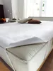 A mattress topper is shown on a mattress, with two pillows on top. Produktbild-Vorschau