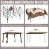 A collage of four images showing the assembly steps of a pop-up gazebo. Voir les images du produit