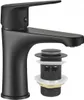A black faucet and a drain assembly are shown against a white background. Produktbild-Vorschau