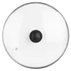 A top-down view of a glass pot lid with a black handle. Podgląd zdjęcia produktu