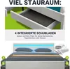 A marketing image showing a bed with integrated storage drawers and LED lighting. Produktbild-Vorschau